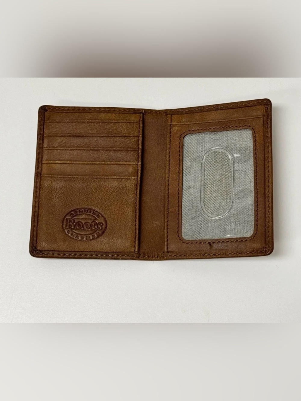Roots Brown Leather Bifold Wallet with ID Window